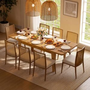 63–83 Inch Extendable Rectangular Dining Table for 6–8 People in Natural Oak Finish