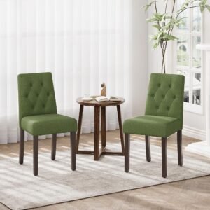 Set of 2 Modern Tufted Upholstered Dining Chairs with Solid Wood Legs
