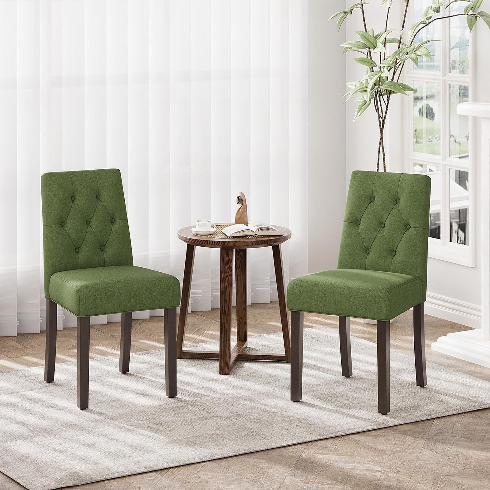 Set of 2 Modern Tufted Upholstered Dining Chairs with Solid Wood Legs