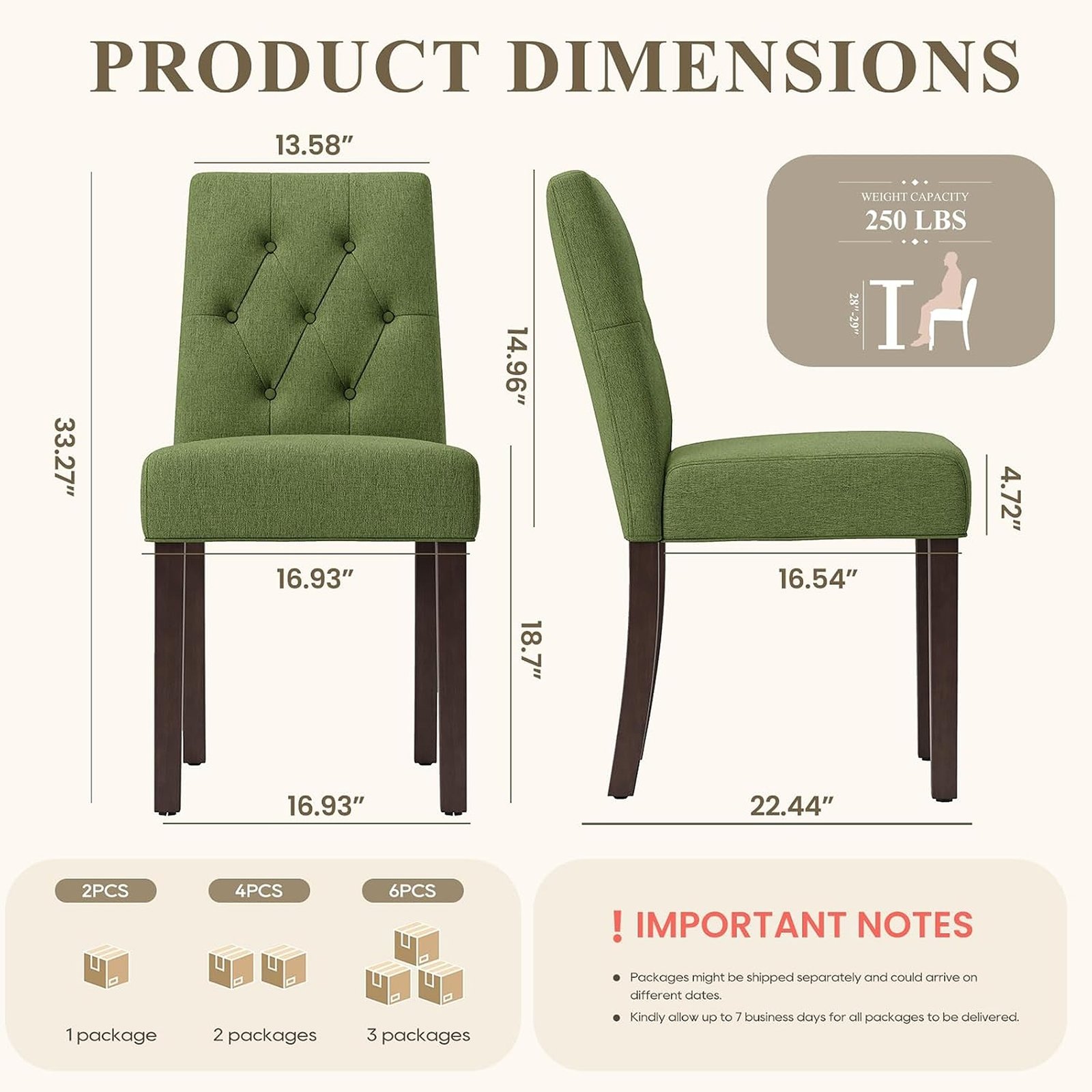 Set of 2 Modern Tufted Upholstered Dining Chairs with Solid Wood Legs - Image 2