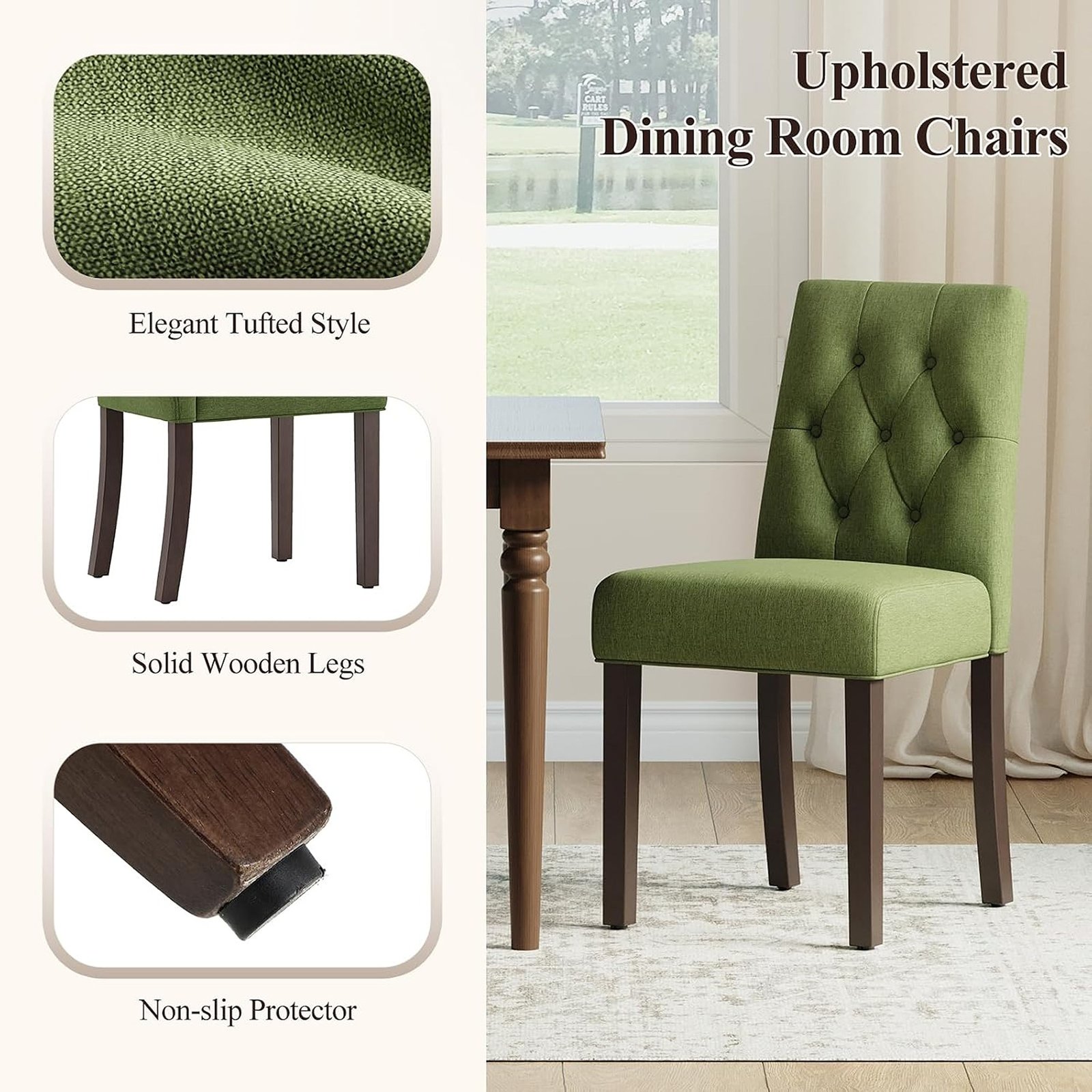 Set of 2 Modern Tufted Upholstered Dining Chairs with Solid Wood Legs - Image 3