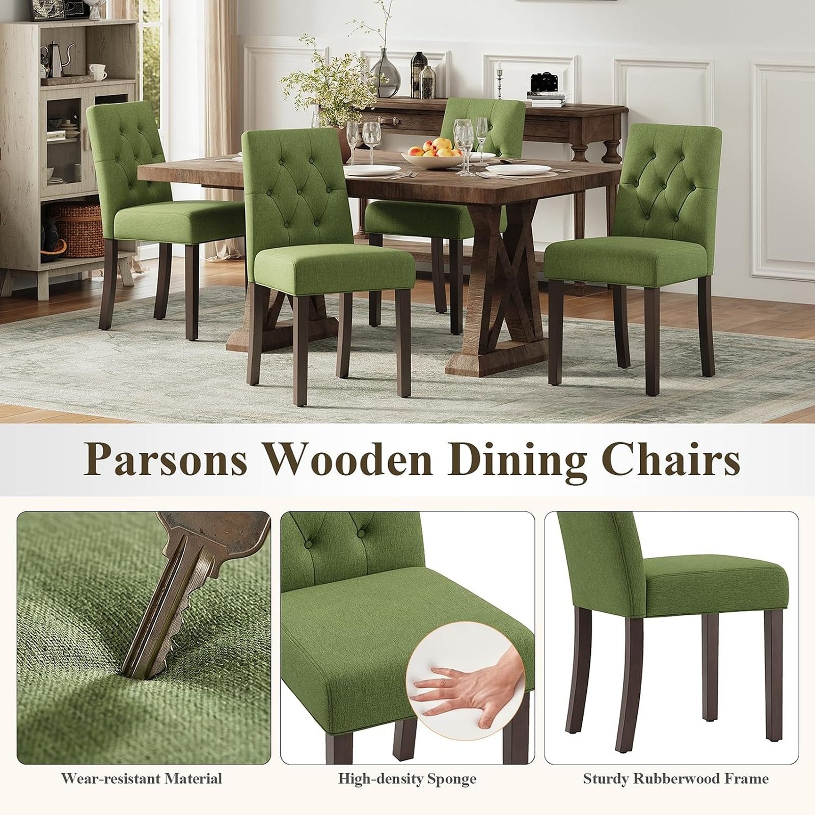 Set of 2 Modern Tufted Upholstered Dining Chairs with Solid Wood Legs - Image 4