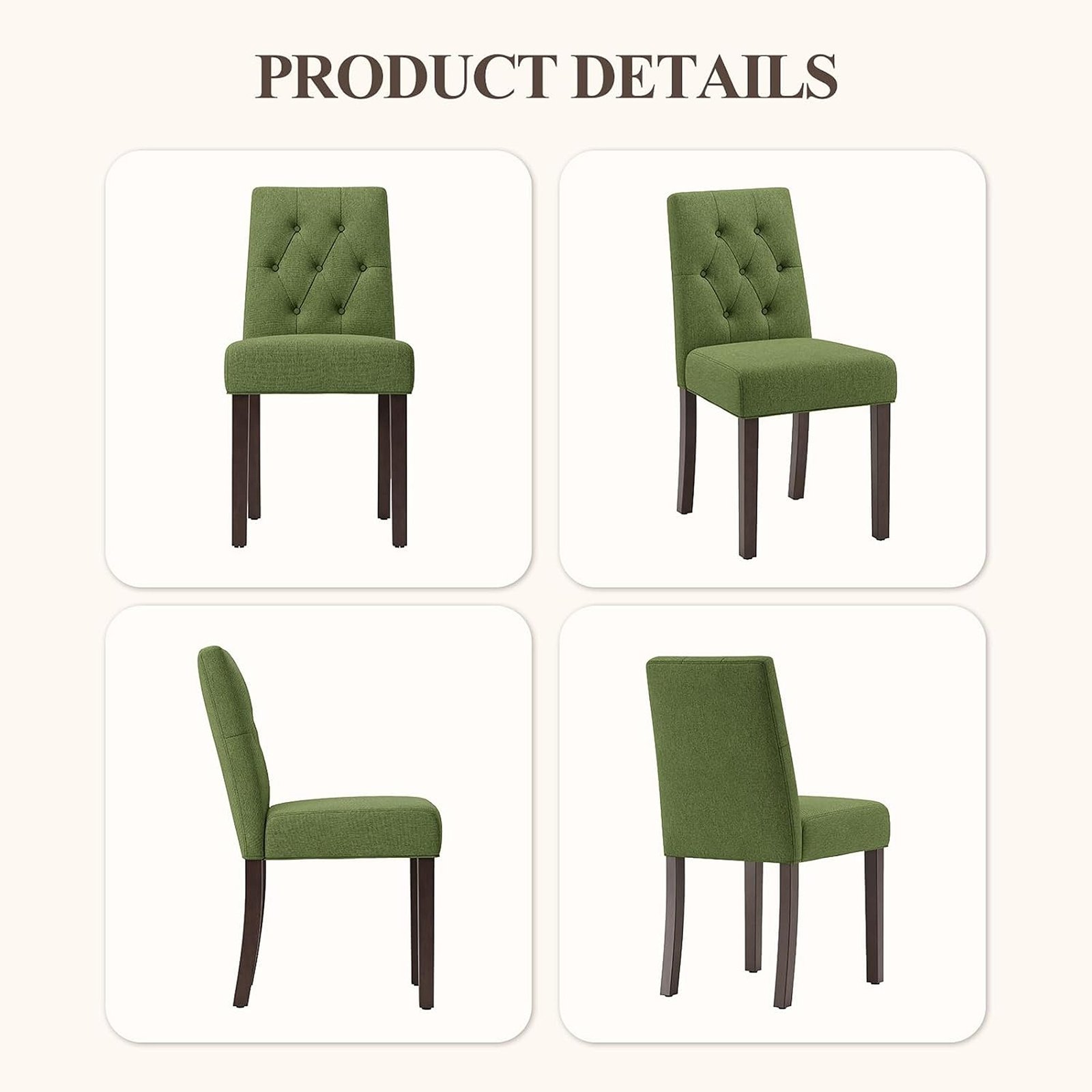 Set of 2 Modern Tufted Upholstered Dining Chairs with Solid Wood Legs - Image 5