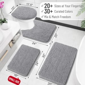 30 x 20 Inch Plush Chenille Bathroom Rug with Absorbent Fibers and Non-Slip Backing
