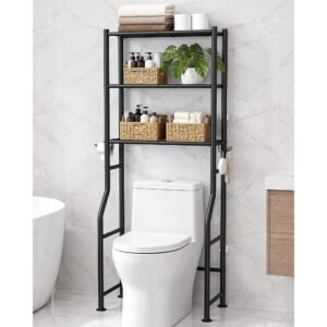 3-Tier Freestanding Over-the-Toilet Storage Rack with Metal Shelves and No-Drill Installation
