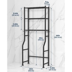 3-Tier Freestanding Over-the-Toilet Storage Rack with Metal Shelves and No-Drill Installation