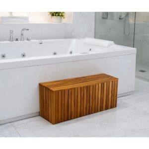 Solid Teak Wood Bathroom Step Stool with Hidden Storage Compartment and Removable Lid