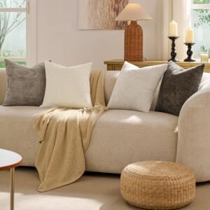 Set of 4 Premium Chenille Decorative Throw Pillow Covers, 18 x 18 Inch, Neutral Tones