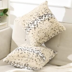 Set of 2 Snow Leopard Faux Fur Decorative Throw Pillow Covers, 18 x 18 Inch