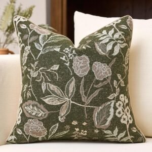 18 x 18 Inch Vintage Floral Chenille Throw Pillow Cover with Textured Design