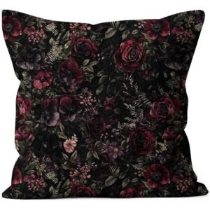 18 x 18 Inch Burgundy Rose Floral Decorative Throw Pillow Cover