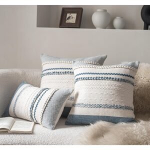 Set of 2 Blue Textured Boho Throw Pillow Covers, 18 x 18 Inch