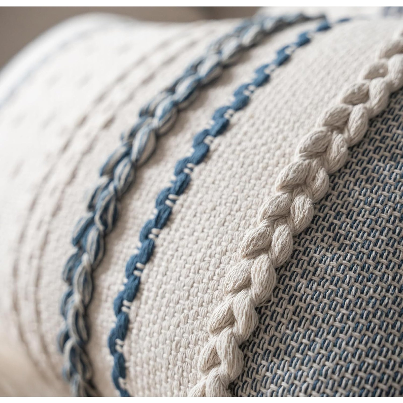 Set of 2 Blue Textured Boho Throw Pillow Covers, 18 x 18 Inch - Image 3