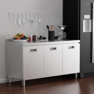 Heavy-Duty Stainless Steel Commercial Prep Table with 3-Door Storage Cabinet, 55 x 21 Inches
