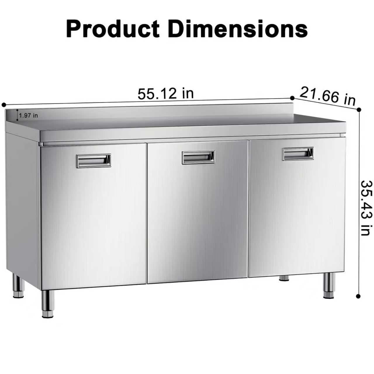 Heavy-Duty Stainless Steel Commercial Prep Table with 3-Door Storage Cabinet, 55 x 21 Inches - Image 2