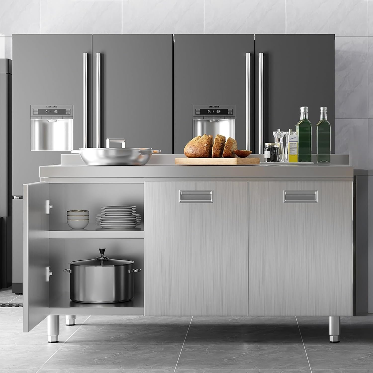 Heavy-Duty Stainless Steel Commercial Prep Table with 3-Door Storage Cabinet, 55 x 21 Inches - Image 3