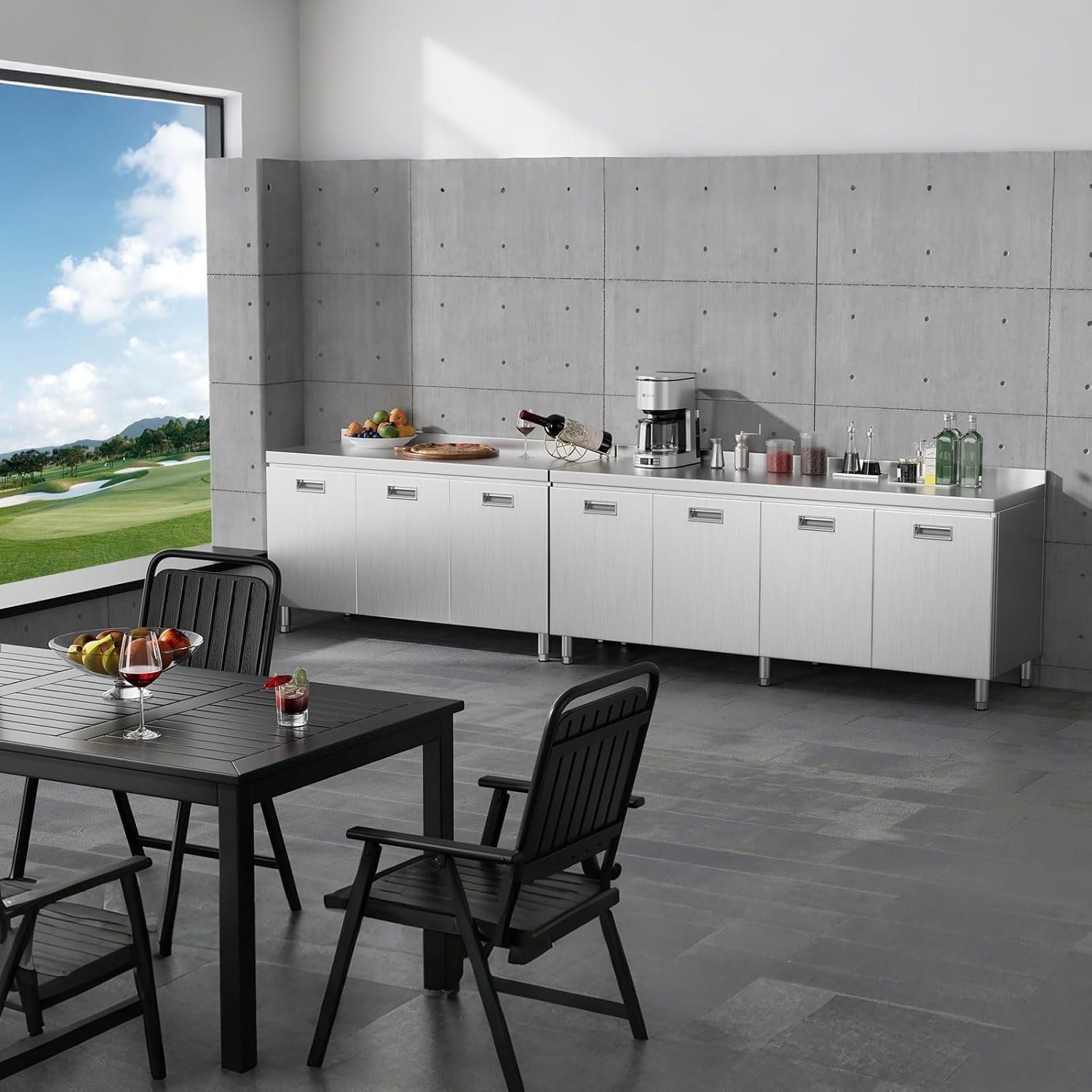 Heavy-Duty Stainless Steel Commercial Prep Table with 3-Door Storage Cabinet, 55 x 21 Inches - Image 4