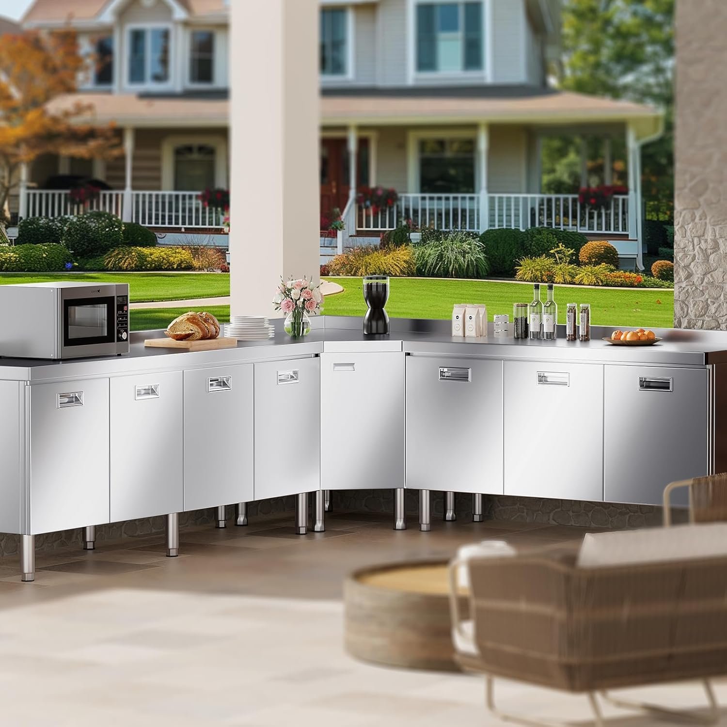 Heavy-Duty Stainless Steel Commercial Prep Table with 3-Door Storage Cabinet, 55 x 21 Inches - Image 6