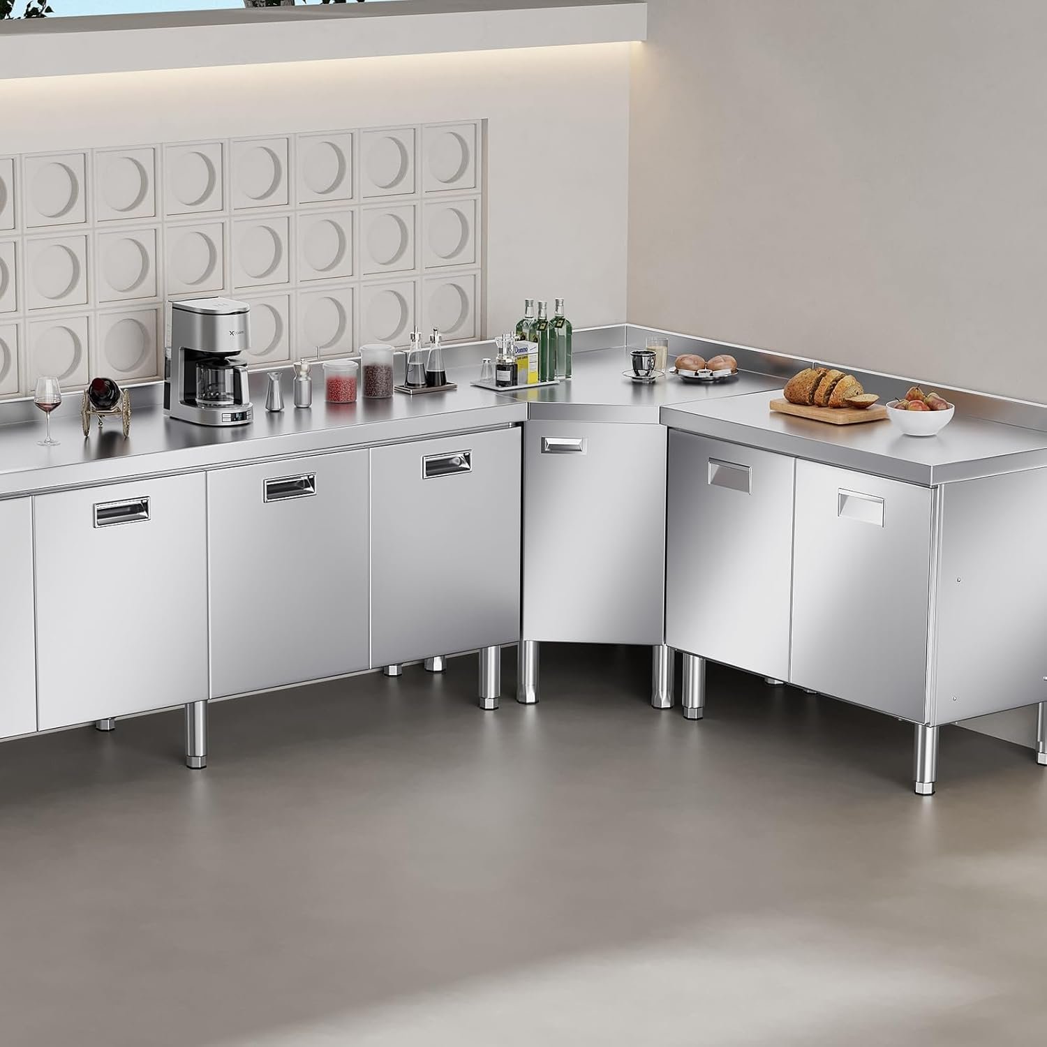 Heavy-Duty Stainless Steel Commercial Prep Table with 3-Door Storage Cabinet, 55 x 21 Inches - Image 7
