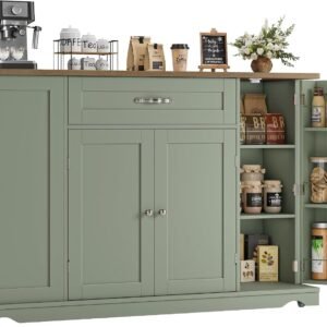47-Inch Green Rolling Kitchen Island Cart with Storage