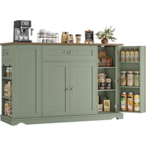 47-Inch Green Rolling Kitchen Island Cart with Storage