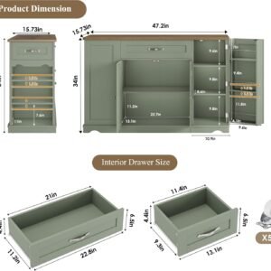 47-Inch Green Rolling Kitchen Island Cart with Storage