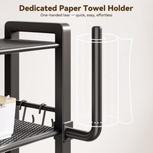 5-Tier Rustic Brown Kitchen Baker’s Rack with Microwave Stand, Coffee Station Storage and Hooks