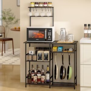 6-Tier Gray Kitchen Baker’s Rack with Adjustable Shelves, Microwave Stand and Storage Hooks