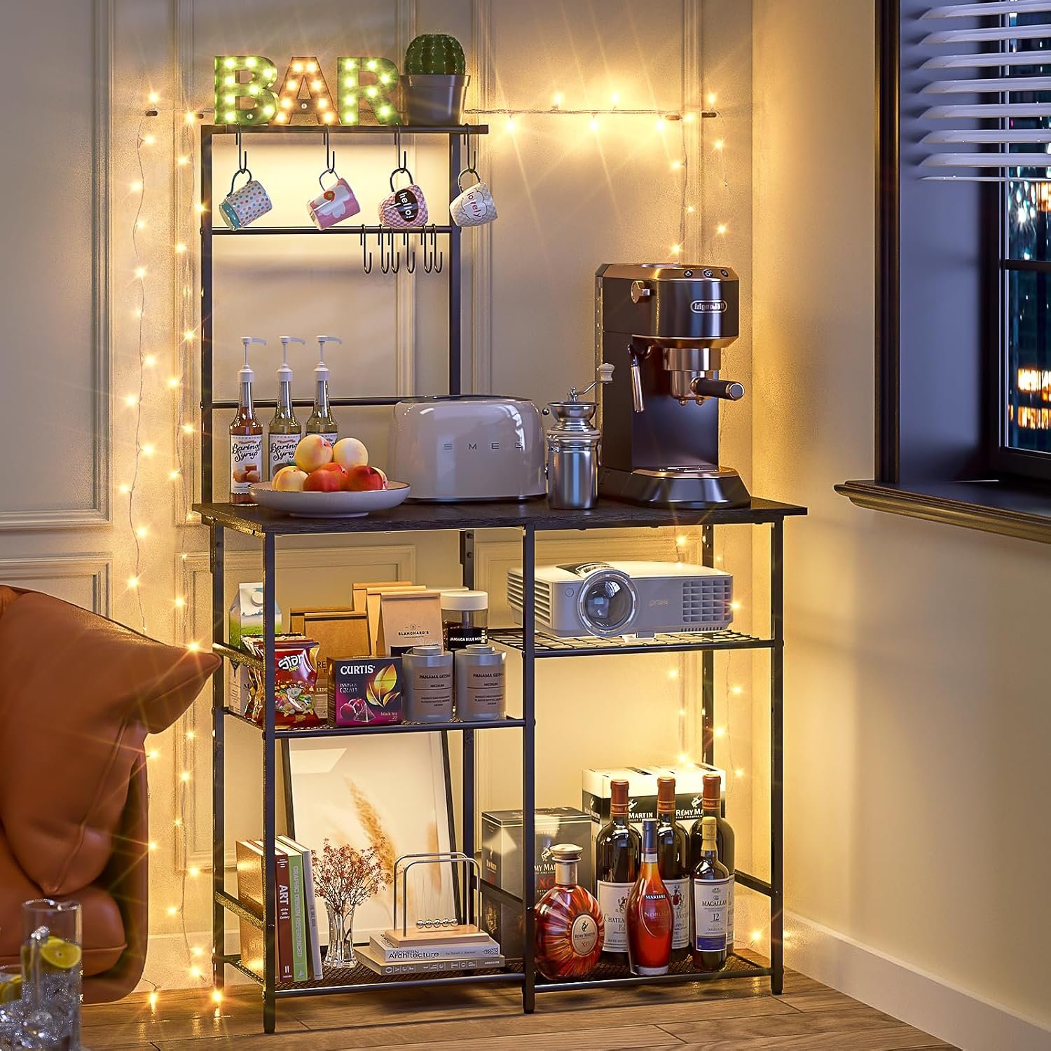 6-Tier Gray Kitchen Baker’s Rack with Adjustable Shelves, Microwave Stand and Storage Hooks - Image 7