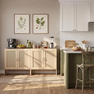 31.5-Inch Farmhouse Buffet Sideboard Cabinet with Rattan Doors and Adjustable Storage Shelf