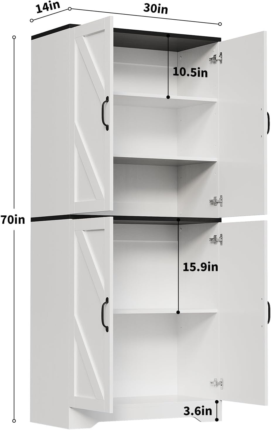 70-Inch Tall Kitchen Pantry Storage Cabinet with 3 Adjustable Shelves - Image 2
