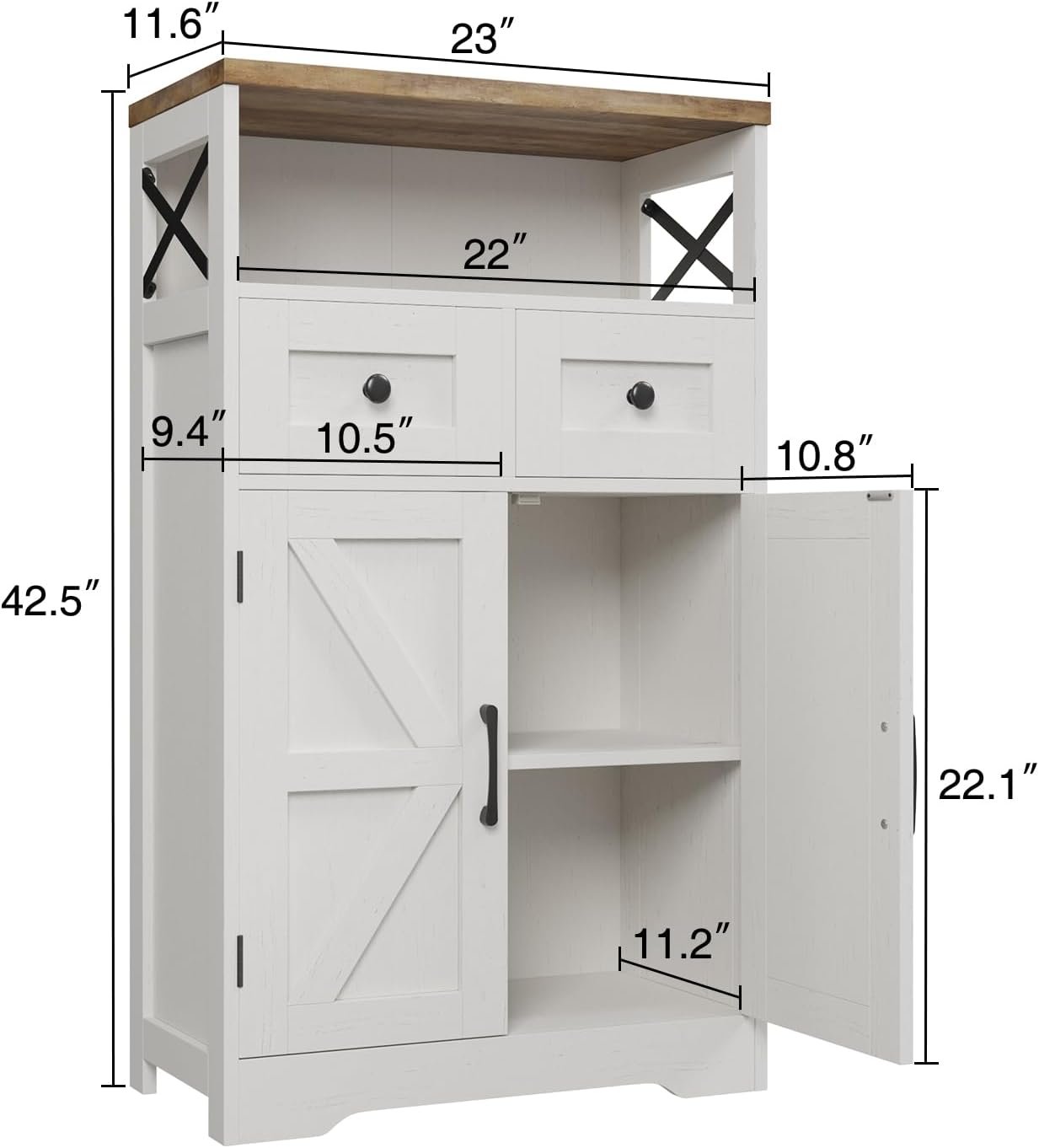 White Farmhouse Kitchen Pantry Storage Cabinet with Drawers - Image 2