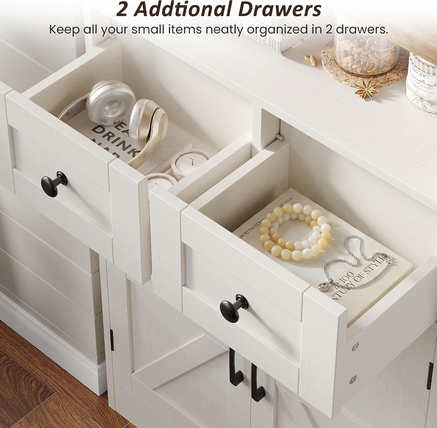 White Farmhouse Kitchen Pantry Storage Cabinet with Drawers - Image 5