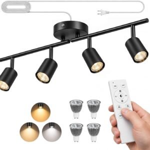 4-Light Adjustable LED Track Lighting Kit with Remote Control and Plug-In Design, Black