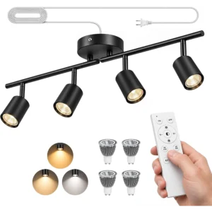 4-Light Adjustable LED Track Lighting Kit with Remote Control and Plug-In Design, Black
