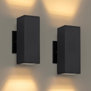 2-Pack Modern Outdoor Wall Sconce Lights with Up and Down Illumination, Matte Black