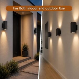 2-Pack Modern Outdoor Wall Sconce Lights with Up and Down Illumination, Matte Black