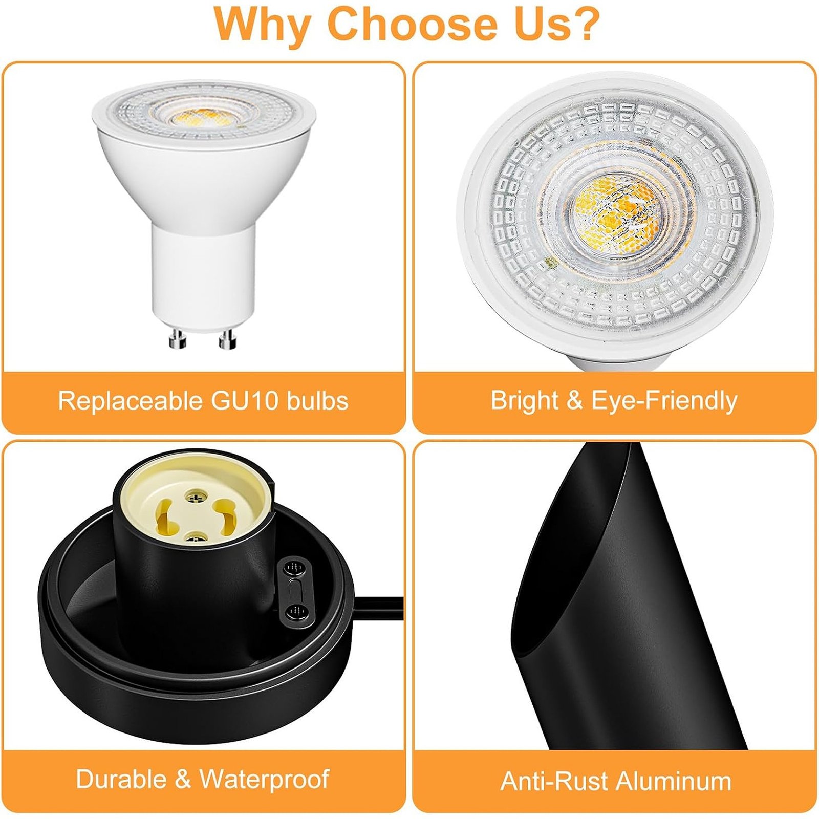 Indoor LED Floor Uplight Spotlight with 7W GU10 Bulbs, 3000K Warm White - Image 2