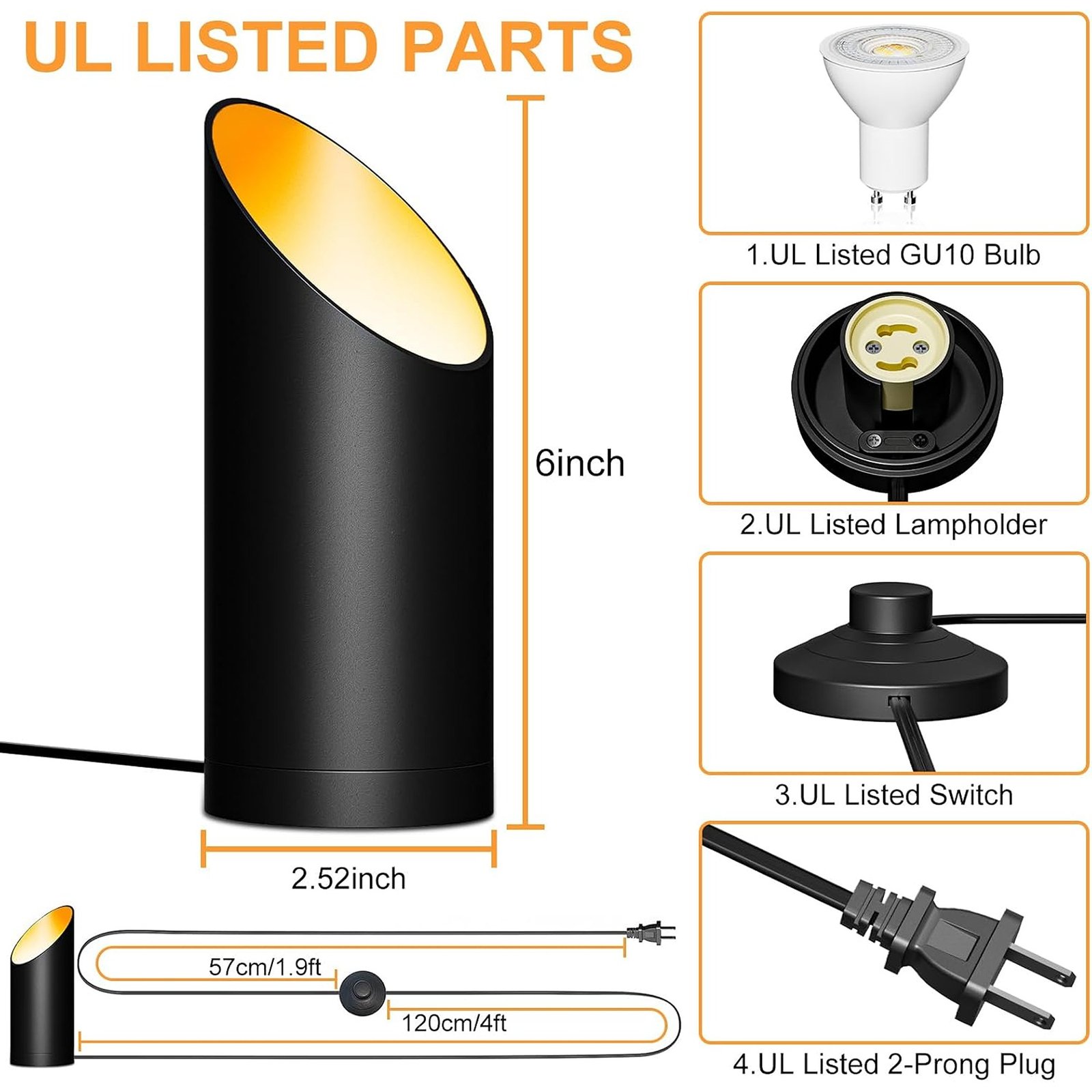 Indoor LED Floor Uplight Spotlight with 7W GU10 Bulbs, 3000K Warm White - Image 4