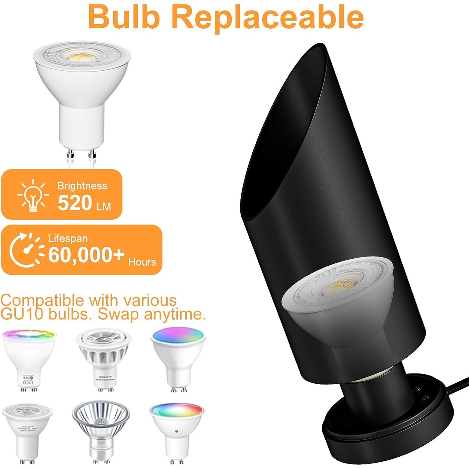 Indoor LED Floor Uplight Spotlight with 7W GU10 Bulbs, 3000K Warm White - Image 3