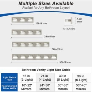 24-Inch Modern 4-Light LED Bathroom Vanity Fixture with Dimmable Rotating Heads, Brushed Nickel