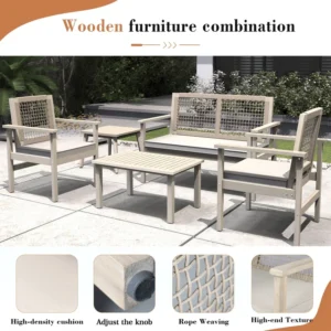 Solid Wood Outdoor Bench and Chair Seating Set