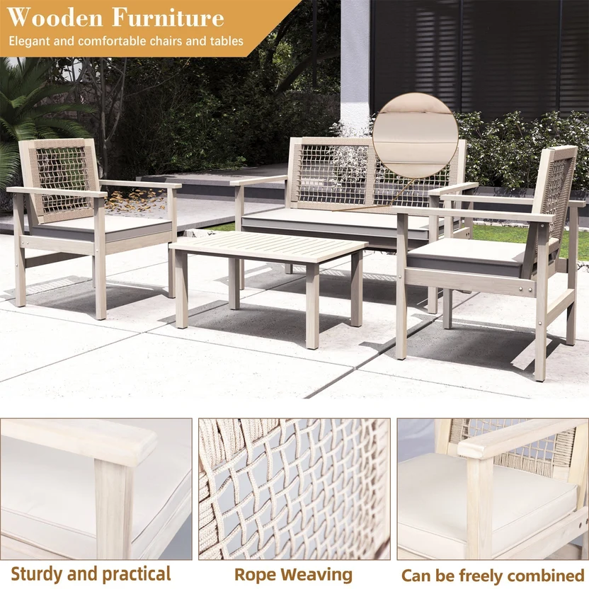 Solid Wood Outdoor Bench and Chair Seating Set - Image 4