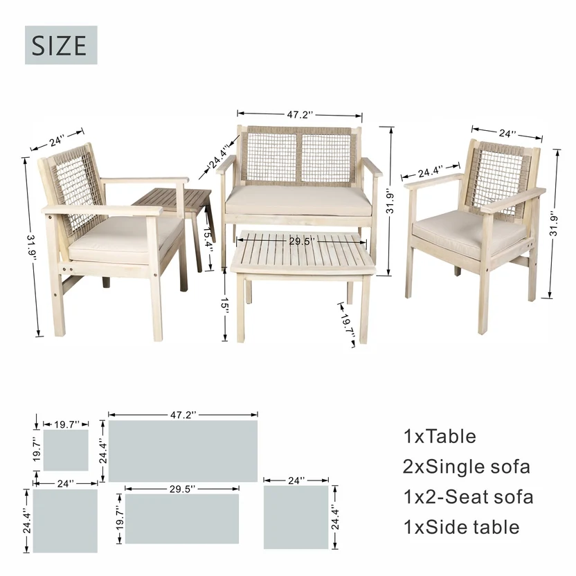 Solid Wood Outdoor Bench and Chair Seating Set - Image 5