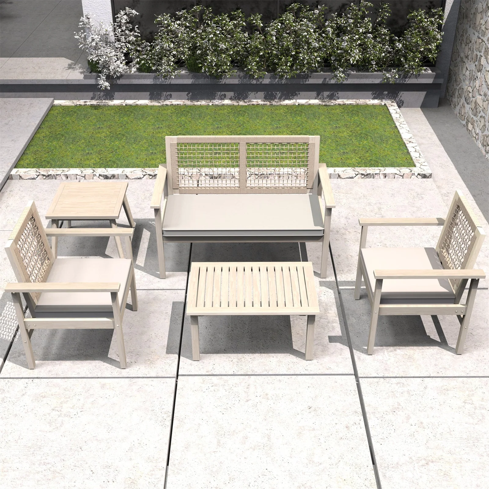 Solid Wood Outdoor Bench and Chair Seating Set