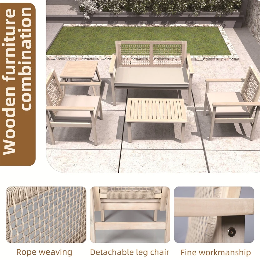 Solid Wood Outdoor Bench and Chair Seating Set - Image 3