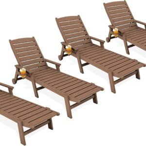 Set of 4 All-Weather HDPE Outdoor Poolside Lounge Chairs