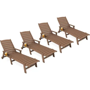 Set of 4 All-Weather HDPE Outdoor Poolside Lounge Chairs
