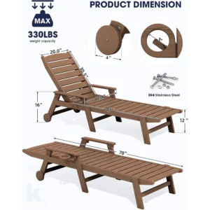 Set of 4 All-Weather HDPE Outdoor Poolside Lounge Chairs