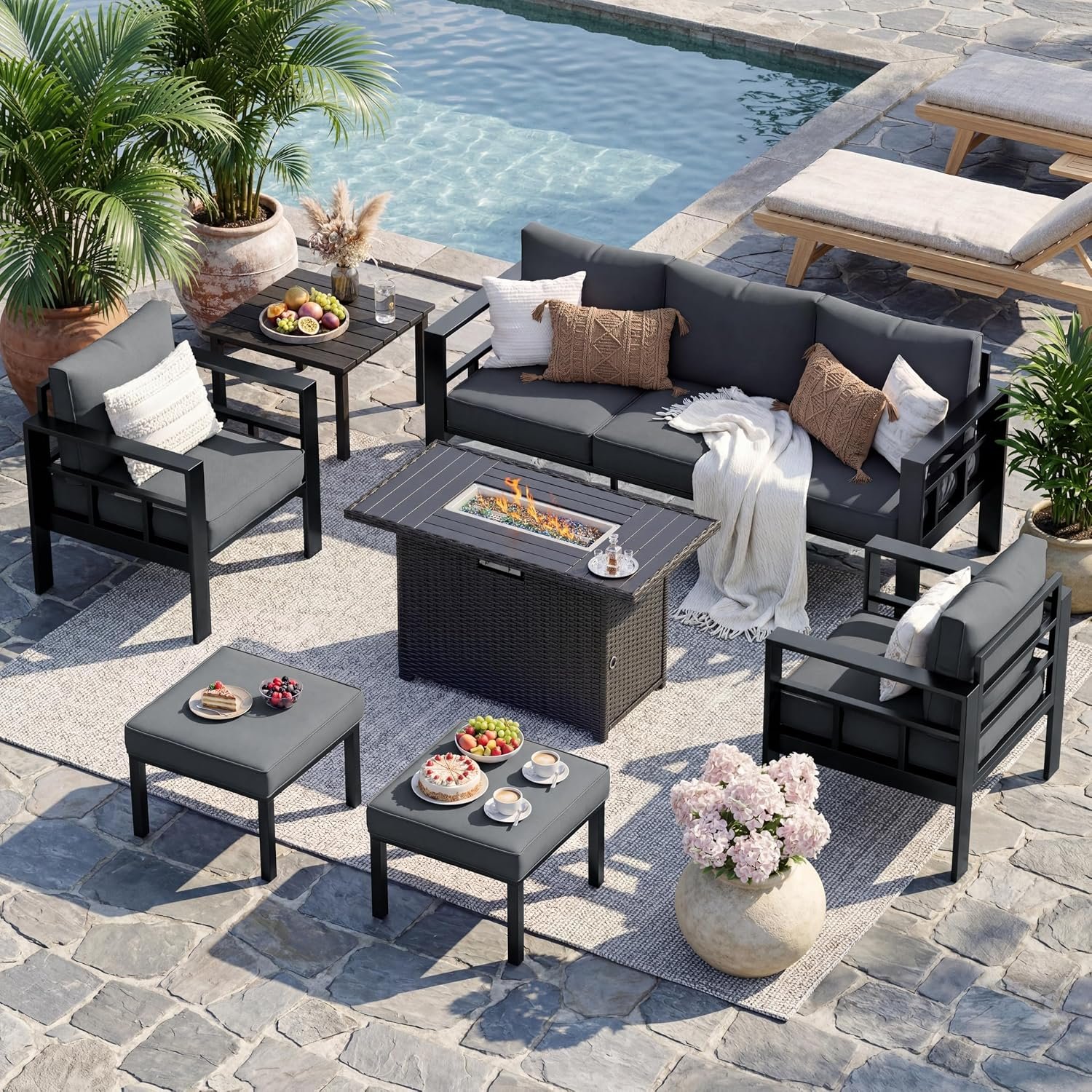 7-Piece Aluminum Outdoor Patio Sectional Sofa Furniture Set